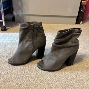 Bella Marie Gray Peep-Toe Heeled Boots